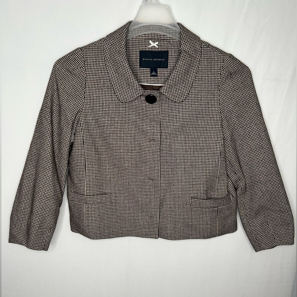 Banana Republic Women’s Cotton Wool Blend Blazer. Brown White Pattern Size 4